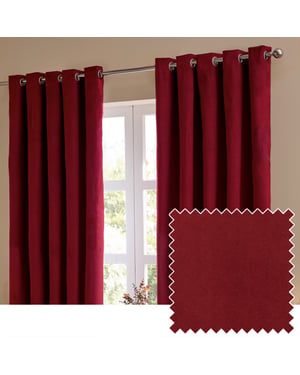 Furn The Ultimate Velvet Room Darkening Eyelet Curtain Pair, Burgundy