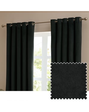 Furn The Ultimate Velvet Room Darkening Eyelet Curtain Pair, Black