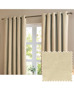 Furn The Ultimate Velvet Room Darkening Eyelet Curtain Pair, Natural