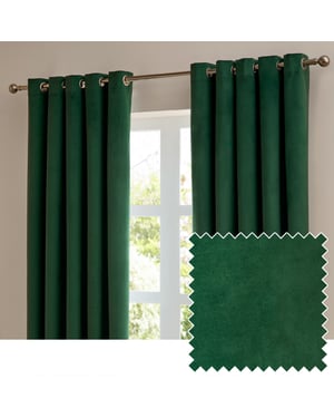 Furn The Ultimate Velvet Room Darkening Eyelet Curtain Pair, Emerald