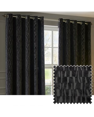 Paoletti Manhattan Velvet Room Darkening Eyelet Curtain Pair, Charcoal