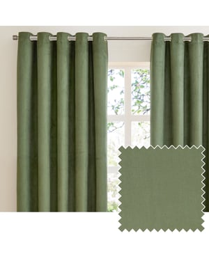 Furn Verso Reversible Suede-look Blackout Eyelet Curtain Pair, Green