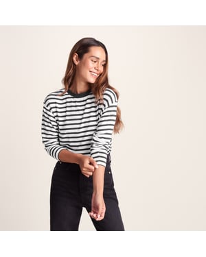 Kitty Womens Long Sleeve TShirt Washed Black Stripe