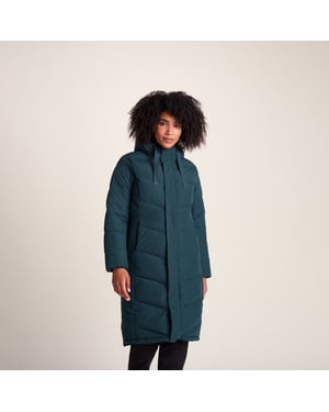Raleigh Luxe Long Womens Down Jacket Petrol Green