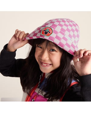 Uda Kids Shaun the Sheep Knit Hat Pink White Checkerboard
