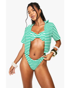 Stripe Towelling Crop Beach Shirt