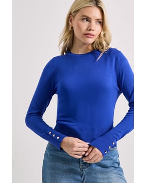 Cobalt Crew Neck Button Cuff Jumper