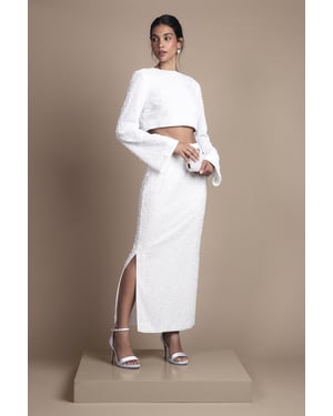 Velvet Sequin Column Midi Skirt