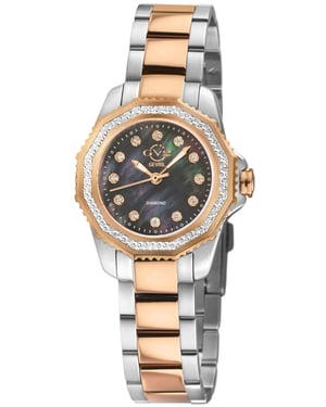 GV2 Womens Cortina 316L Stainless Steel Case, Black MOP Dial, Two-toned SS/IPYG Bracelet.