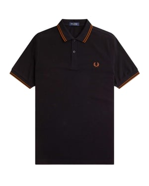 Fred Perry - Whiskybrun Pikétröja Med Dubbelkrage, Svart