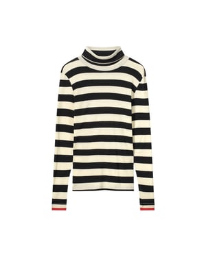 Summum 3s5013-30643 985 turtle neck top sheer jersey stripe black-ivory