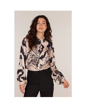 Jansen Amsterdam Carola w24 blouse wgp771 000131 sand/black