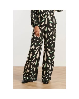 Smashed Lemon Ornament geprint broek in zwart off white en groen details |