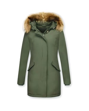 TheBrand Lange parka jas met bontkraag