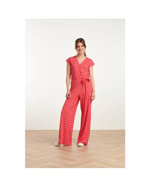 Smashed Lemon 25039 v-vormige jumpsuit met overlappende halslijnschelpprint |