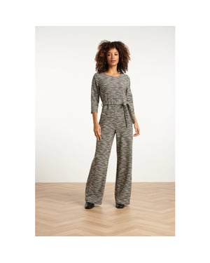 Smashed Lemon Jumpsuit met wijde pijpen en tweedlook stof zwart en wit |