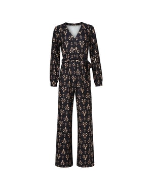 Smashed Lemon Stretchstof ornament geprint jumpsuit in zwart en camel |