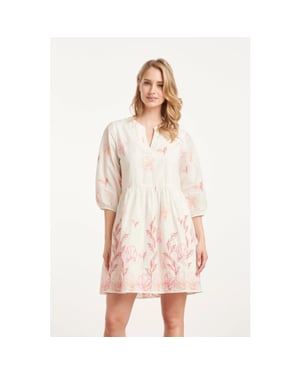 Smashed Lemon 25263 te bloemen geborduurde korte jurk met v-hals |
