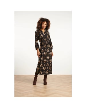 Smashed Lemon Ornament geprint maxi jurk in zwart en camel |