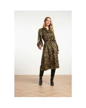Smashed Lemon Midi shirtjurk met luipaardprint in army en zwart |