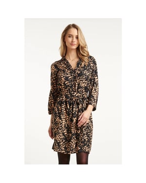 Smashed Lemon Korte jurk met abstract zwart en camel print |