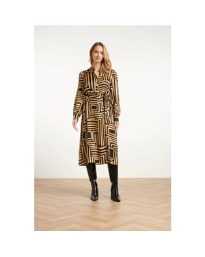 Smashed Lemon Zwart en goud grafische geprint midi jurk met kraag |