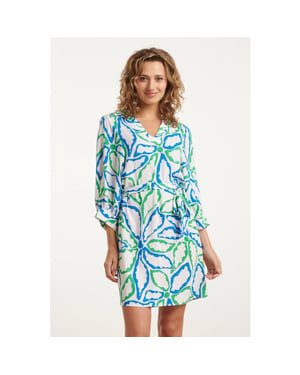 Smashed Lemon 25052 korte jurk met kraaggrafisch bloemenprintcobalt |