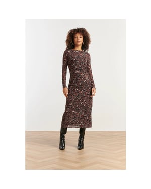 Smashed Lemon Mesh midi jurk met cheetahprint in bruin en zwart |
