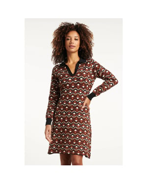 Smashed Lemon Retro gebreide jurk met bruin en zwart print |