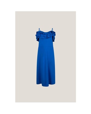 Jansen Amsterdam Fiore v535 jersey solid spaghetti dress ruffle blue