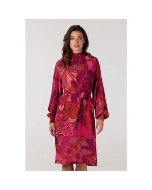 Jansen Amsterdam Juffrouw jansen wfp598 dress print with smocked turtle multi fuchsia