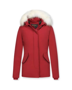 Matogla Korte winterjas met te echte bontkraag rood