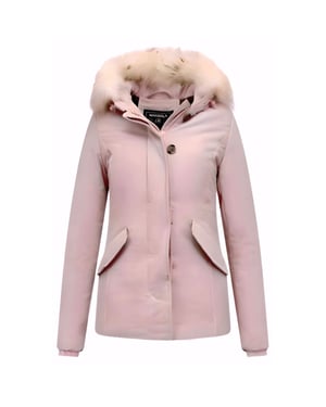 Matogla Korte winterjas met te echte bontkraag roze