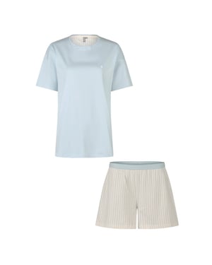 By Louise Dames korte pyjama set shortama lichtblauw/off-white gestreept