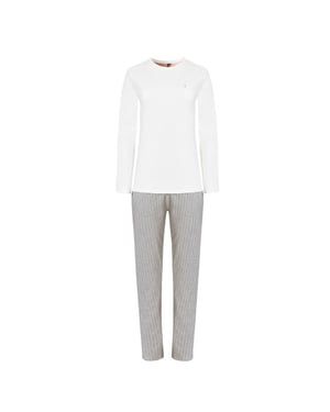 By Louise Dames pyjama set lang wit/grijs gestreept