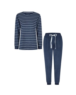 By Louise Dames winter pyjama set lang badstof gestreept blauw