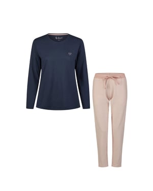 By Louise Essential dames pyjama set lang katoen blauw