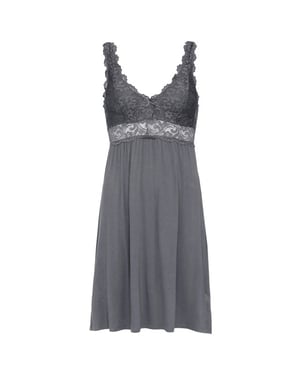 By Louise Slipdress dames nachthemd met kant donker