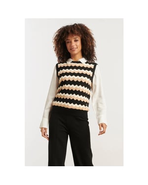 Smashed Lemon Zigzag top in zwarten zand – mouwloze gebreide spencer |