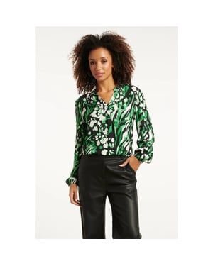 Smashed Lemon Groen en zwart dierenprint top met v-hals |