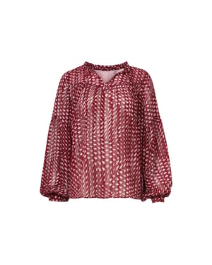 Smashed Lemon Bordeaux en babyroze geometrische geprint blouse |