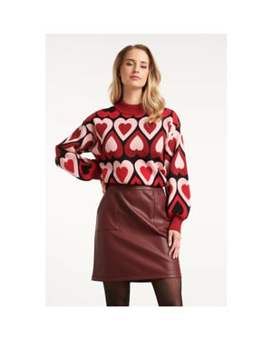 Smashed Lemon Gebreide haartjes knit top in rood en bordeaux |
