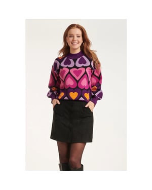 Smashed Lemon 24598 gebreide top met hartjesprint |
