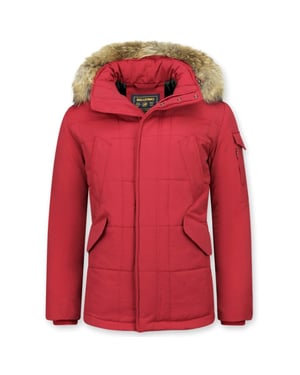 Beluomo Rode winterjas grote bontkraag parka