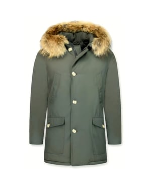 Enos Lange parka jas met bontkraag