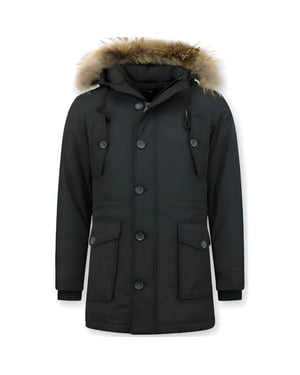 Tony Backer Lange winterjas met grote bontkraag