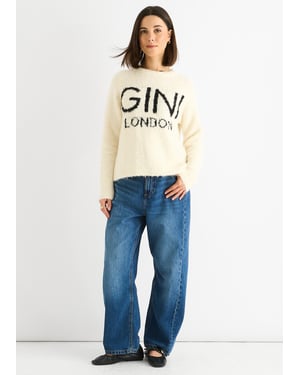Beige Gini Logo Mysig Stickad Jumper