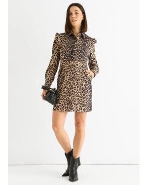 Brown Animal Print Military Mini Dress