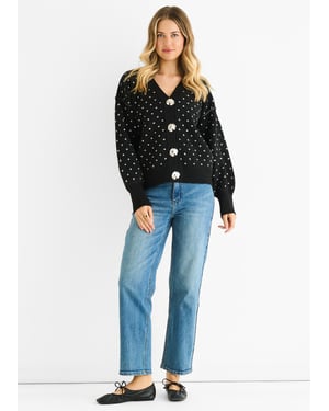 Svart prickig button cardigan look tröja