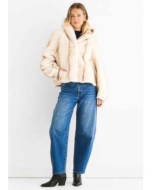 Cream Ombre Hooded Faux Fur Jacket